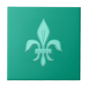 Azulejo De Cerâmica Fleur de Lis em Aqua Claro em Turquesa
