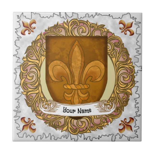 Azulejo De Cerâmica Fleur De Lis Family Crest Surname (Frente)