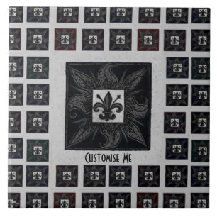 Azulejo De Cerâmica Fleur de Lis (Preto) com Til Antiquado