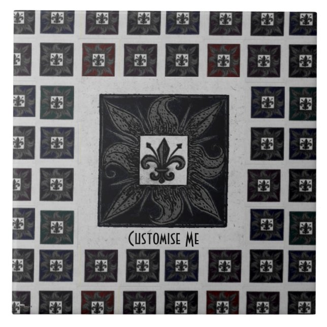 Azulejo De Cerâmica Fleur de Lis (Preto) com Til Antiquado (Frente)