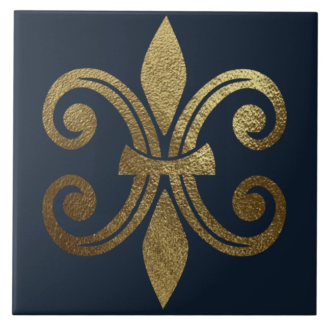 Azulejo De Cerâmica Fleur de Lis Real Dourada (Frente)