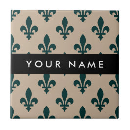 Azulejo De Cerâmica Fleur de Lis, Verde sobre Bege, Real, Seu Nome