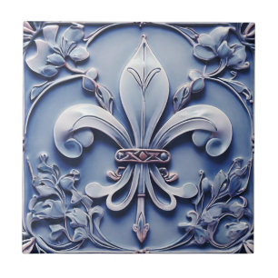 Azulejo De Cerâmica Fleur de Lis Vintage Alivio Azul Antiquado