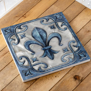 Azulejo De Cerâmica Fleur-De-Lis Vintage Marble e pérola