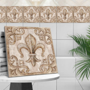 Azulejo De Cerâmica Fleur-De-Lis Vintage Travertine Marble