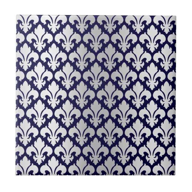 Azulejo De Cerâmica Fleurs-de-lys Silver e Blue (Frente)