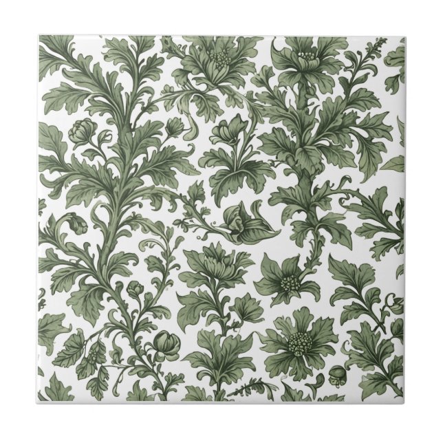 Azulejo De Cerâmica fleurs et feuilles vertes (Frente)
