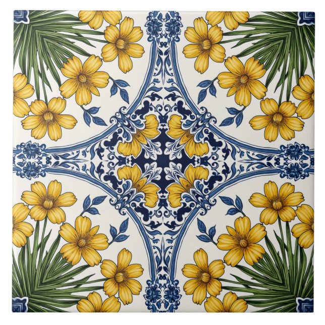 Azulejo De Cerâmica Fleurs jaunes 3 (Frente)