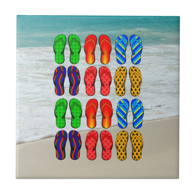 Azulejo De Cerâmica Flip-Flops De Praia, Divertimento De Férias (Frente)