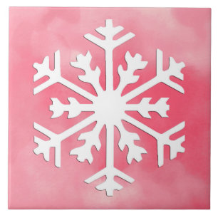 Azulejo De Cerâmica Floco de neve branco no fundo cor-de-rosa da