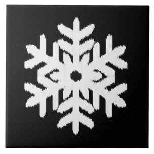 Azulejo De Cerâmica Floco de neve de Ikat - preto e branco