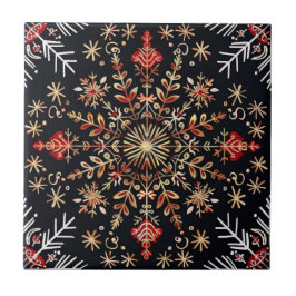 Azulejo De Cerâmica Floco de Neve Dourado e Vermelho