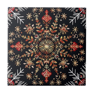 Azulejo De Cerâmica Floco de Neve Dourado e Vermelho