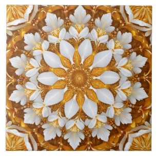 Azulejo De Cerâmica Floco de neve floral ouro Caleidoscópio