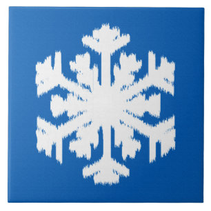 Azulejo De Cerâmica Floco de neve Ikat - Azul de cobalto e branco