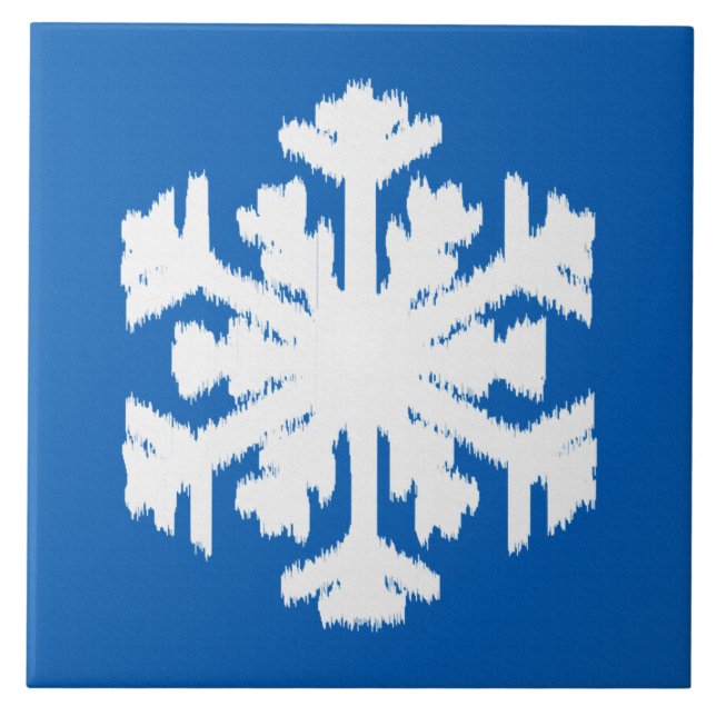 Azulejo De Cerâmica Floco de neve Ikat - Azul de cobalto e branco (Frente)