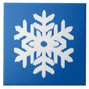Azulejo De Cerâmica Floco de neve Ikat - Azul de cobalto e branco