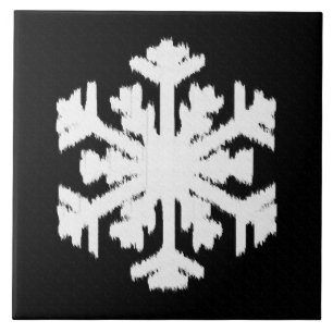 Azulejo De Cerâmica Floco de neve Ikat - Preto e branco