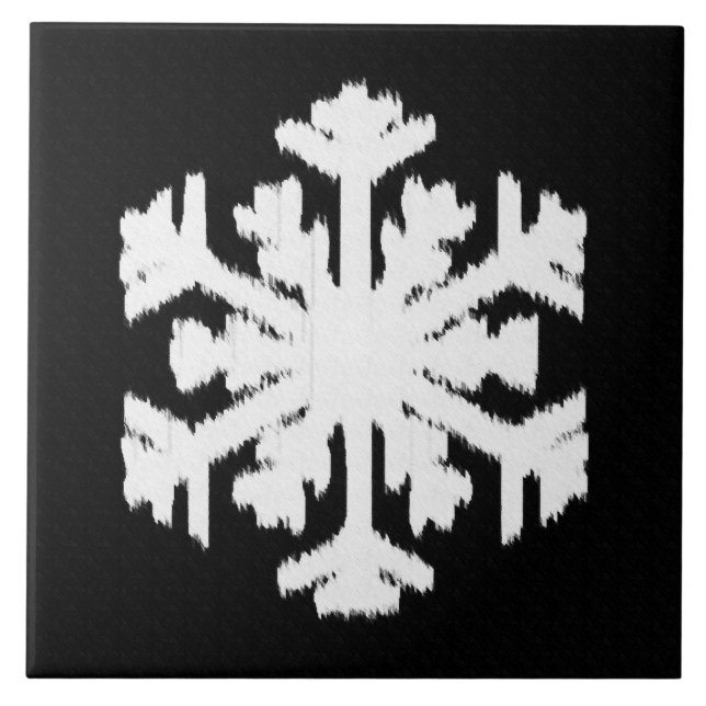 Azulejo De Cerâmica Floco de neve Ikat - Preto e branco (Frente)
