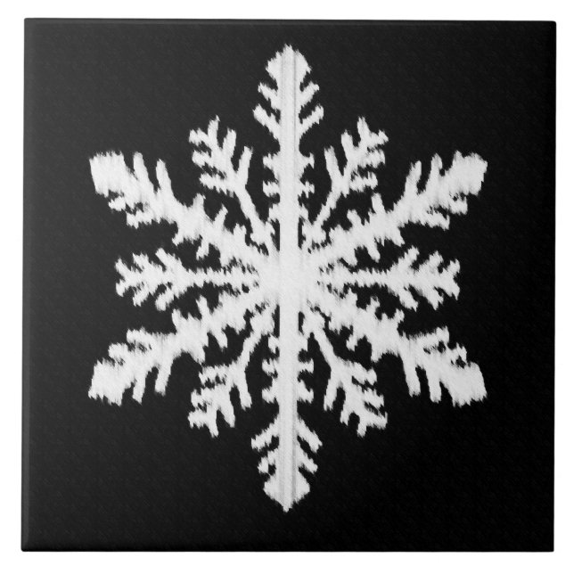 Azulejo De Cerâmica Floco de Neve Ikat - Preto e branco (Frente)