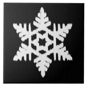 Azulejo De Cerâmica Floco de neve Ikat - Preto e branco