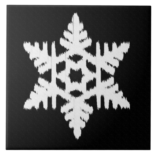 Azulejo De Cerâmica Floco de neve Ikat - Preto e branco (Frente)