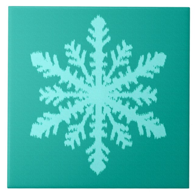 Azulejo De Cerâmica Floco de Neve Ikat - Turquesa e aqua (Frente)