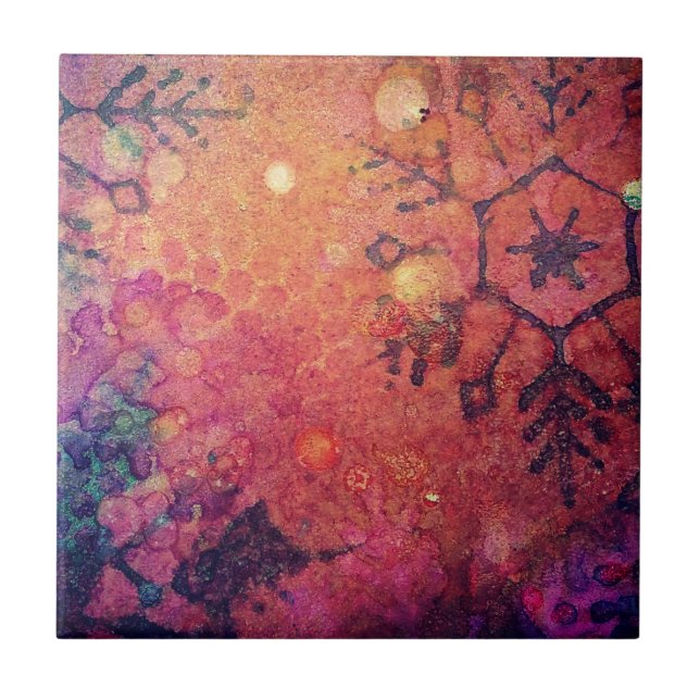 Azulejo De Cerâmica Floco de Neve Mídia Mista Abstrata (Frente)