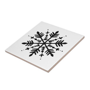 Azulejo De Cerâmica Floco de Neve Minimalista Preto e Branco