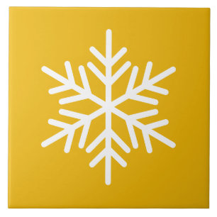Azulejo De Cerâmica Floco Nórdico Branco Festivo Floco De Neve Amarelo