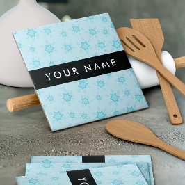 Azulejo De Cerâmica Flocos de neve azuis, seu nome, Personalize