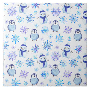 Azulejo De Cerâmica Flocos de Neve, Bonecos de Neve e Pinguins de Nata