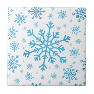 Azulejo De Cerâmica Flocos de neve bonito de Natal Azul em Branco de i