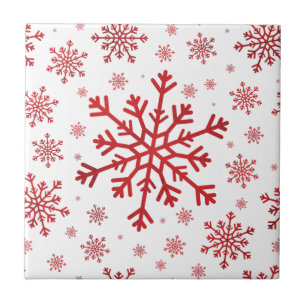 Azulejo De Cerâmica Flocos de neve bonito de Natal Vermelho em Branco 