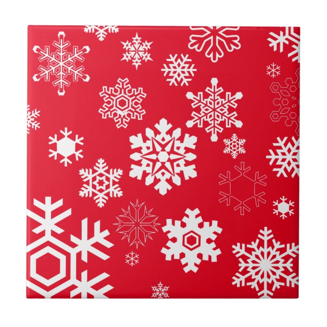 Azulejo De Cerâmica Flocos de neve brancos - Cor de fundo personalizáv (Frente)