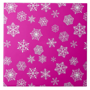 Azulejo De Cerâmica Flocos de neve brancos de 3 d sobre fundo rosa fuc