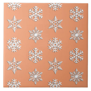 Azulejo De Cerâmica Flocos de neve brancos em 3D, Fundo Personalizável