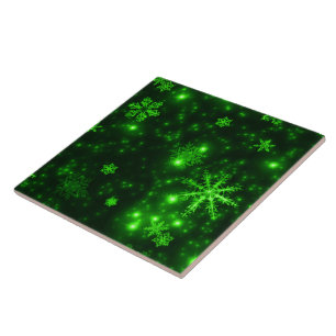 Azulejo De Cerâmica Flocos de neve com fundo verde