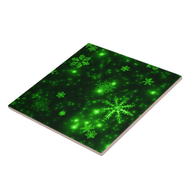 Azulejo De Cerâmica Flocos de neve com fundo verde (Lateral)