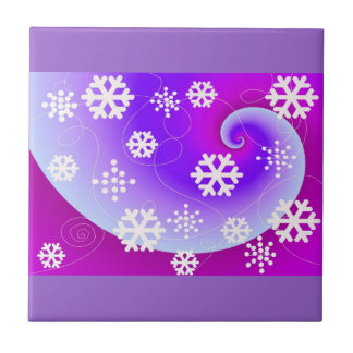 Azulejo De Cerâmica Flocos de Neve Dançantes em um Fundo Roxo