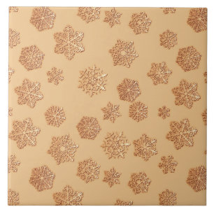 Azulejo De Cerâmica Flocos de neve de cobre 3 d sobre fundo de cobre