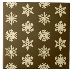 Azulejo De Cerâmica Flocos de neve de Ikat - bege e castanho chocolate