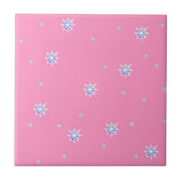 Azulejo De Cerâmica Flocos de neve de inverno rosa