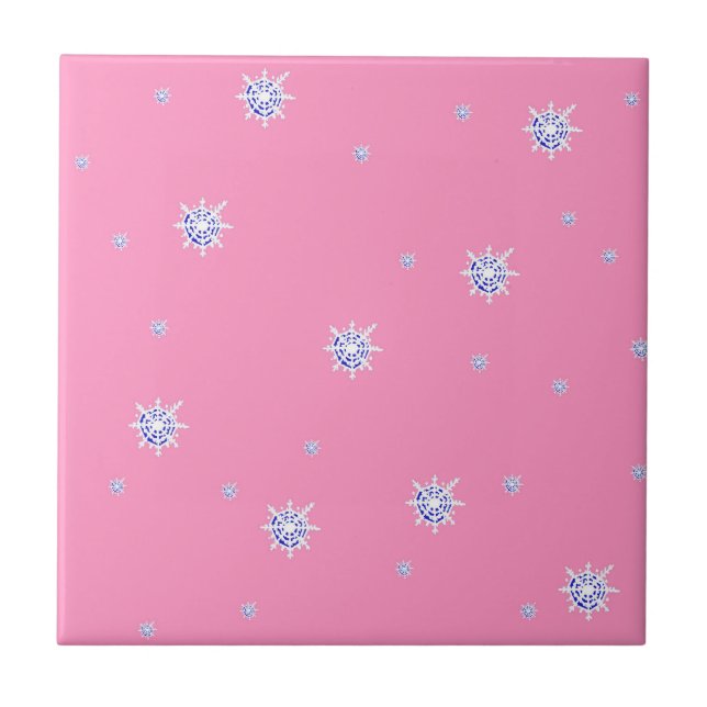 Azulejo De Cerâmica Flocos de neve de inverno rosa (Frente)