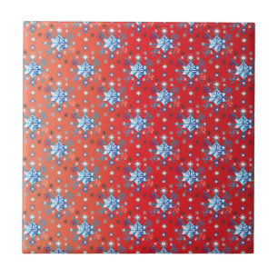 Azulejo De Cerâmica Flocos de neve de Natal abstrato vermelho e azul