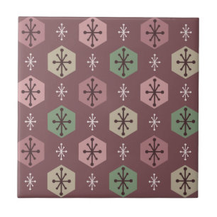 Azulejo De Cerâmica Flocos de neve de Natal retrógrados Dourados