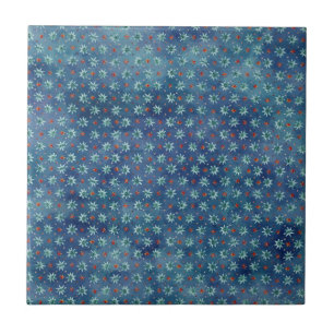 Azulejo De Cerâmica Flocos de neve de Natal sobre fundo azul