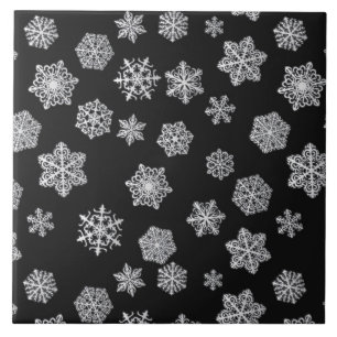 Azulejo De Cerâmica Flocos de neve de prata sobre fundo preto