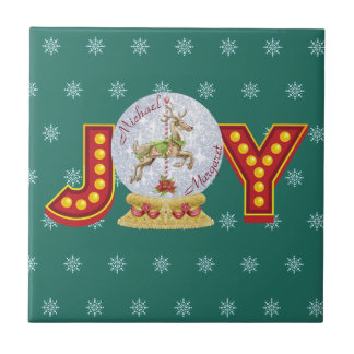 Azulejo De Cerâmica Flocos de neve do globo natal vintage