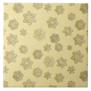 Azulejo De Cerâmica Flocos de neve do ouro 3 d sobre fundo dourado
